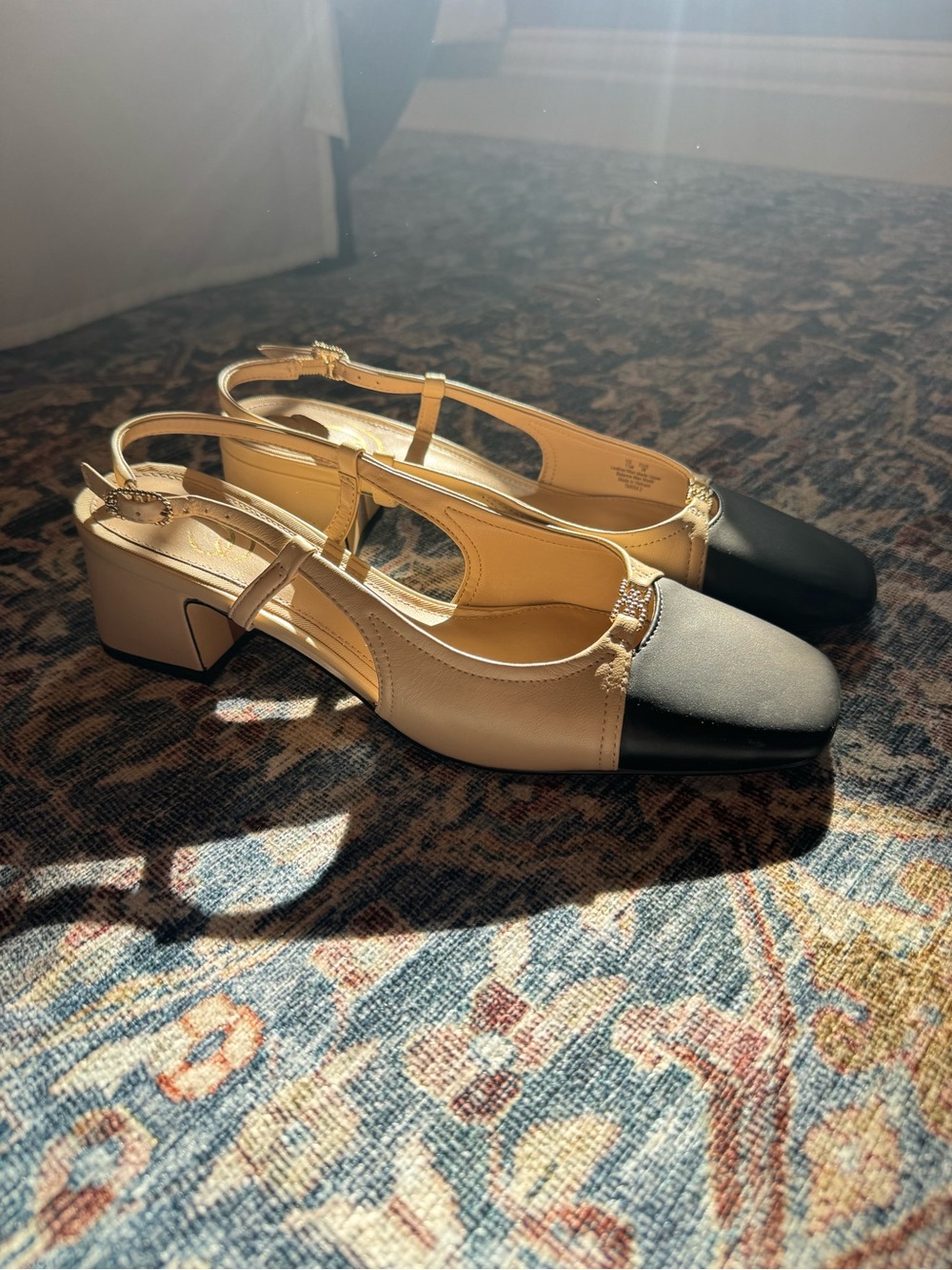 Sam Edelman Beige and Black Two-Tone Slingback Block Heels